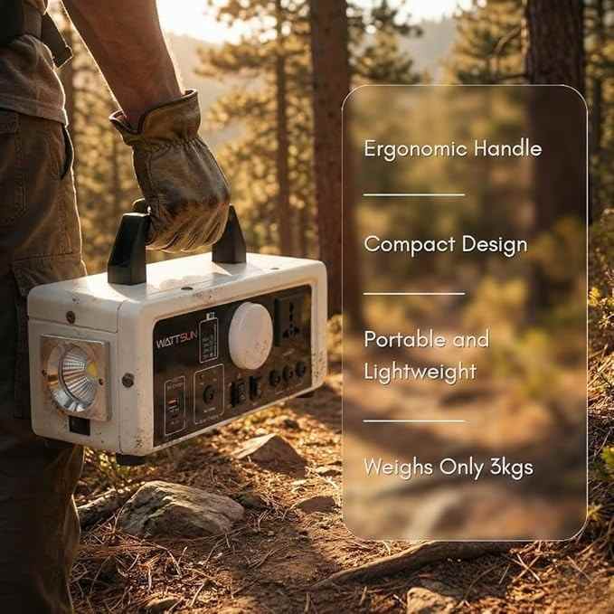 Wattsun 450W Portable Power Station | 296Wh Lithium Battery | 6 Output Ports | IP32 Rated | 15W LED Light